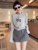 Women's Star Embroidery Contrast Round Neck Sweater - Slim Fit, Versatile Autumn/Winter Knit Top