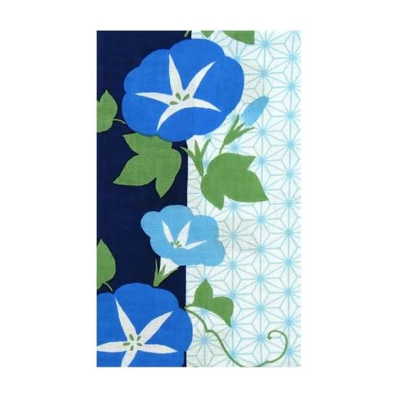 Hamamonyo Tenugui Towel - Asagao Asanoha Pattern, 100% Cotton, Approx. 34cm x 90cm, Printed, Raw Edge