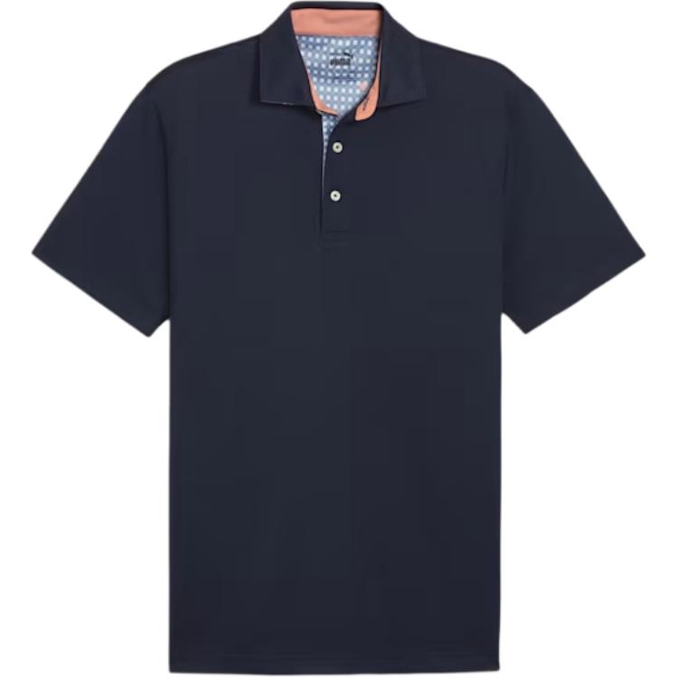 PUMA Gingham Solid Golf Pique Polo Shirt Men s Dark Marine Blue 624649-02 S