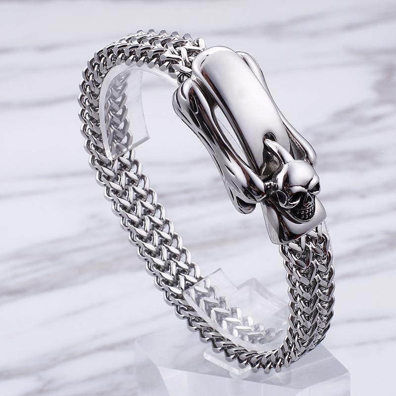 European And American Retro Fashion Personalized Belt Buckle Bracelet Titanium Steel Skull Bracelet Jewelry 