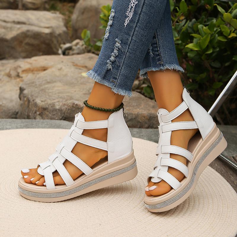 Lucyever Plus Size Wedge Rome Sandals Women 2025 Summer Cross Strap Platform Sandles Woman Cozy Thick Bottom Gladiator Sandalias