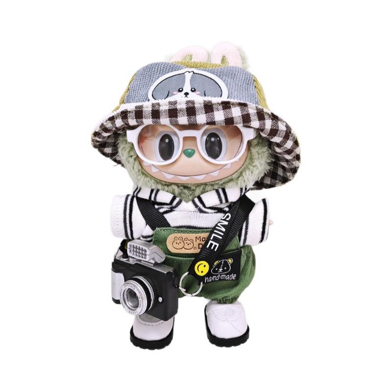 Oblečení pro panenku Labubu Roztomilá psí čepice Overalový oblek Módní oblečení pro panenku