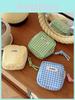 Trendy Street Style Sanitary Napkin Pouch Fashionable Plaid Soft Canvas Zipper Bag