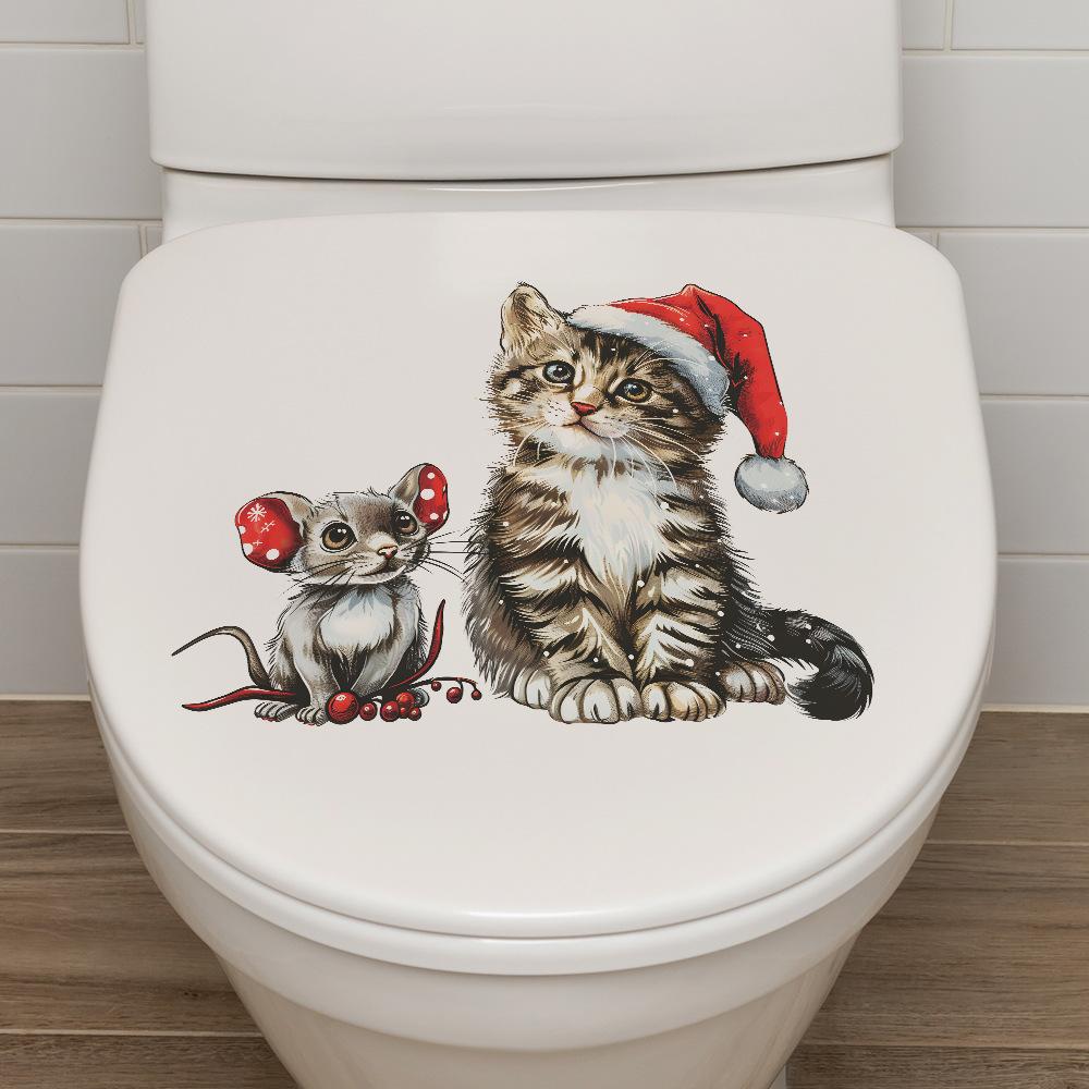 Санта Китти Мышь Санта-Шляпа Ванная комната Туалет с наклейками для украшения дома — фото 5