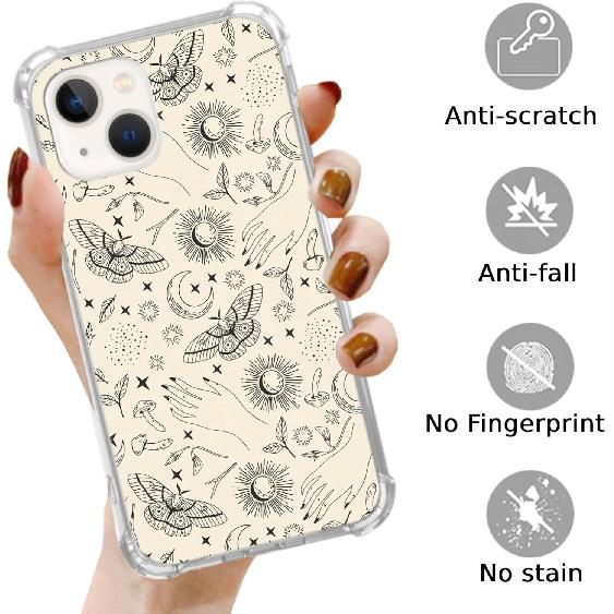 Mystic Witchy Astrology Case Compatible with iPhone 14, Celestial Butterfly Hands Moth Case for iPhone 14, Cool Trendy TPU Bumper Case Cover
