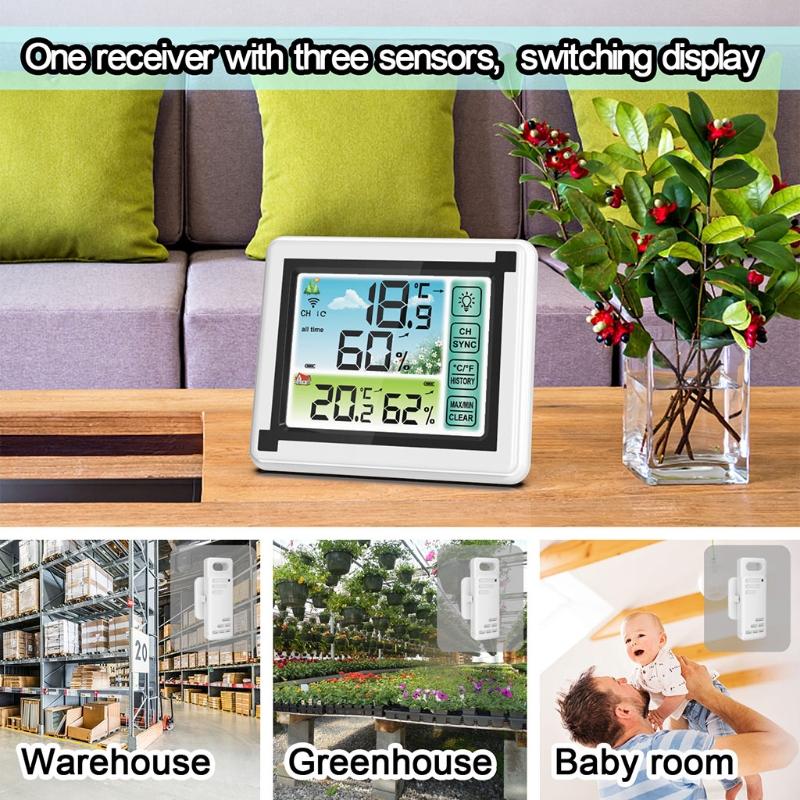 Portable Wireless for Touch Screen Weather Station Max Min Records ℃ ℉ Temperature Meter Humidity Monitor for Indoor Out