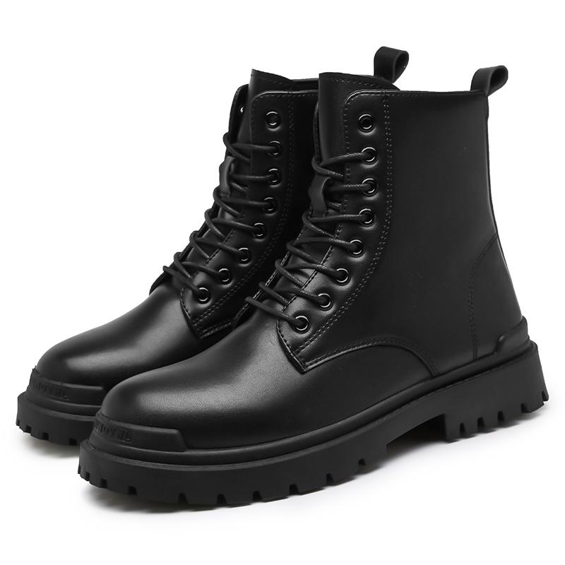 Leather Black Men'S Biker Boot Fashion Youngwaterproof Trendy Boots Man Autumn Winter High Top Classicbasic Shoe
