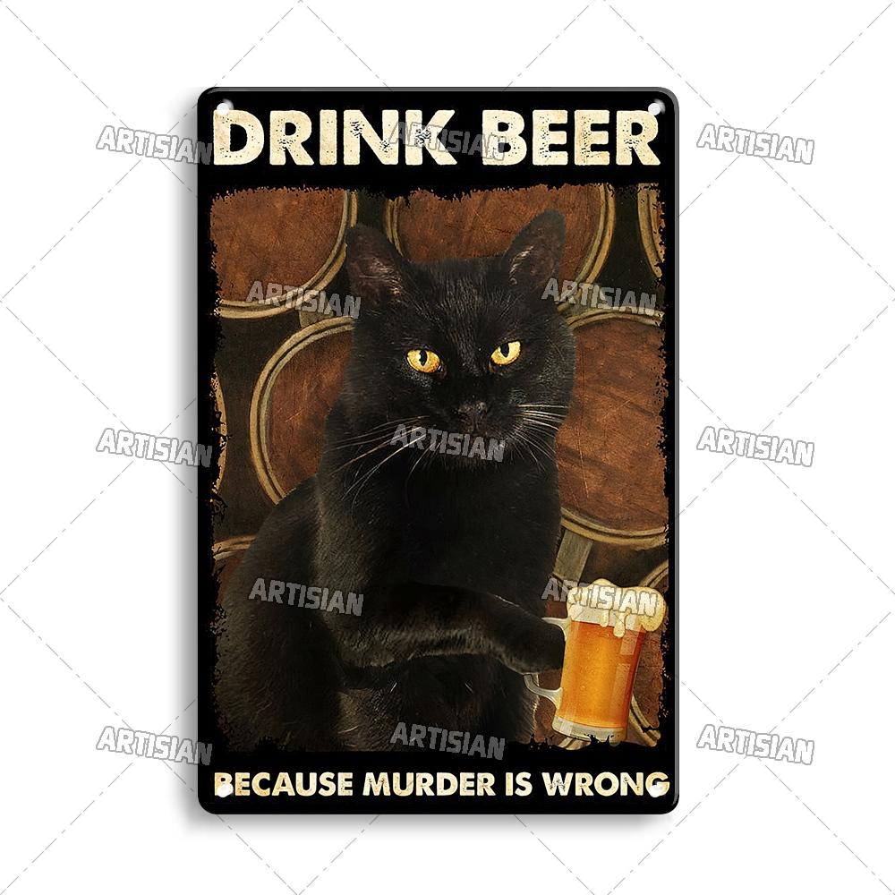 Artisian Black Cat Retro Metal Plaque Funny Pet Vintage Decorative Tin Sign Wall Decor Garage Bar Pub Club Kitchen Home Man Cave