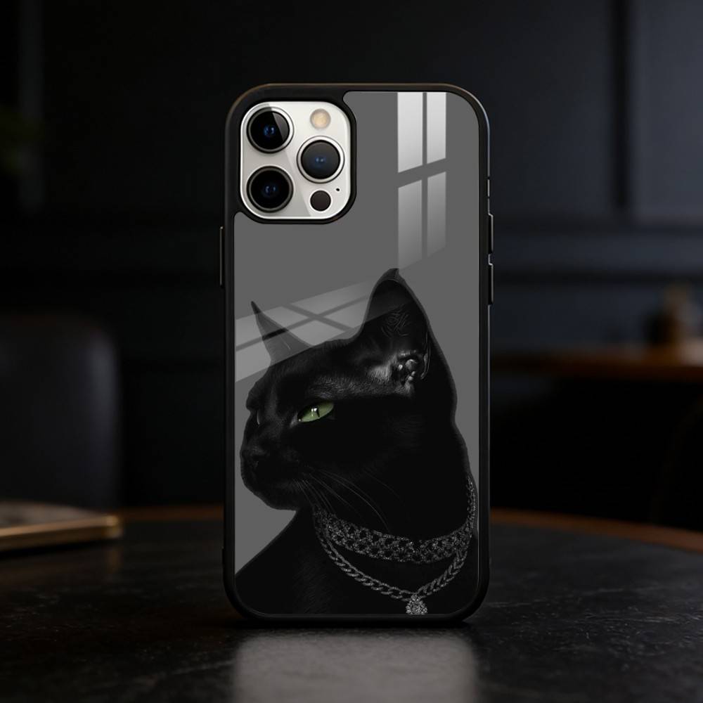 

Черный чехол для телефона с кошкой C-Cat для iPhone 17/16/15/14/13/12/Plus/Pro/Max для магнитной беспроводной зарядки iphone16e