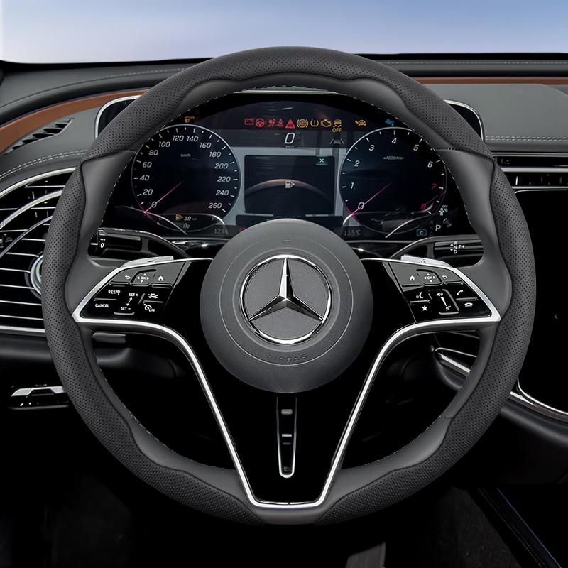 Suitable for Mercedes-Benz Breathable Holes Leather Steering Wheel Cover Segmented Quick Release Design Non-Slip and Durable E Class S C a Glc Suv