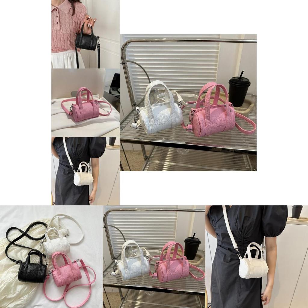 Stylish Mini Round Cylinder Bag Women 2023 Trendy Litchi Texture Handbag Soft Urban Chic