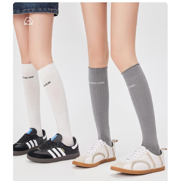 Women's black calf socks for spring and autumn jk Pressure-combed cotton letter-print white sports long socks, Japanese-style mid-calf long socks