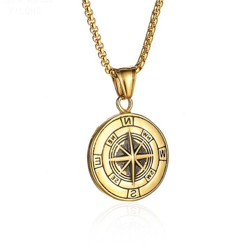 Vintage Viking Compass Pendant Necklace Men Fashion Metal Charm Gift Jewelry Accessory