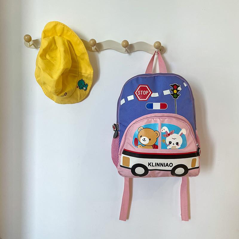 Adorable Cartoon Print Kindergarten Backpack With Cute Bear And Bunny Design фиолетовый
