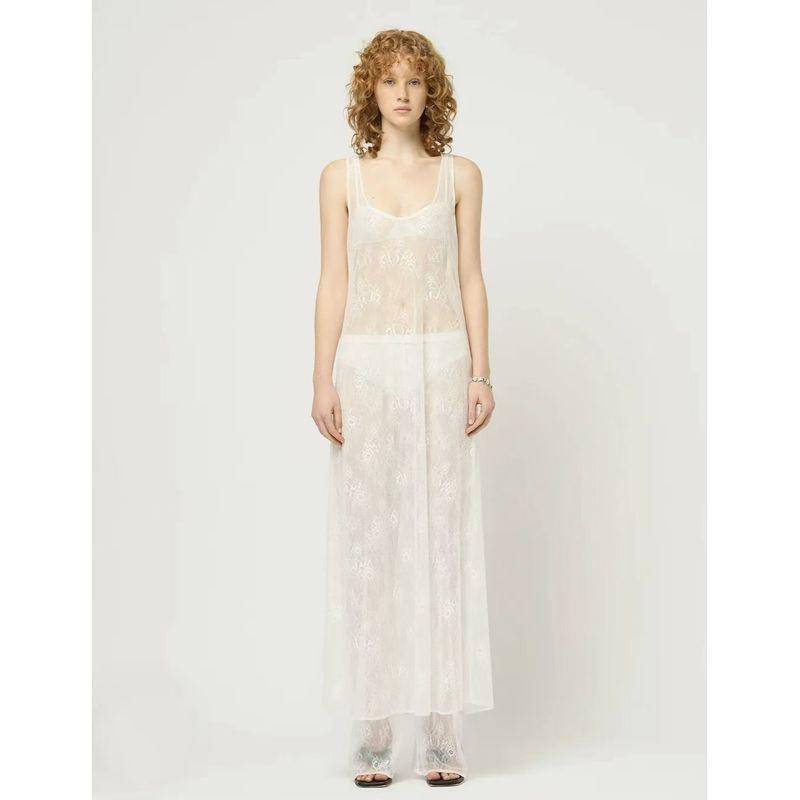 

Western Style Sexy Perspective Mesh Lace Cover up Dress Sexy Perspective Lace Dress White S