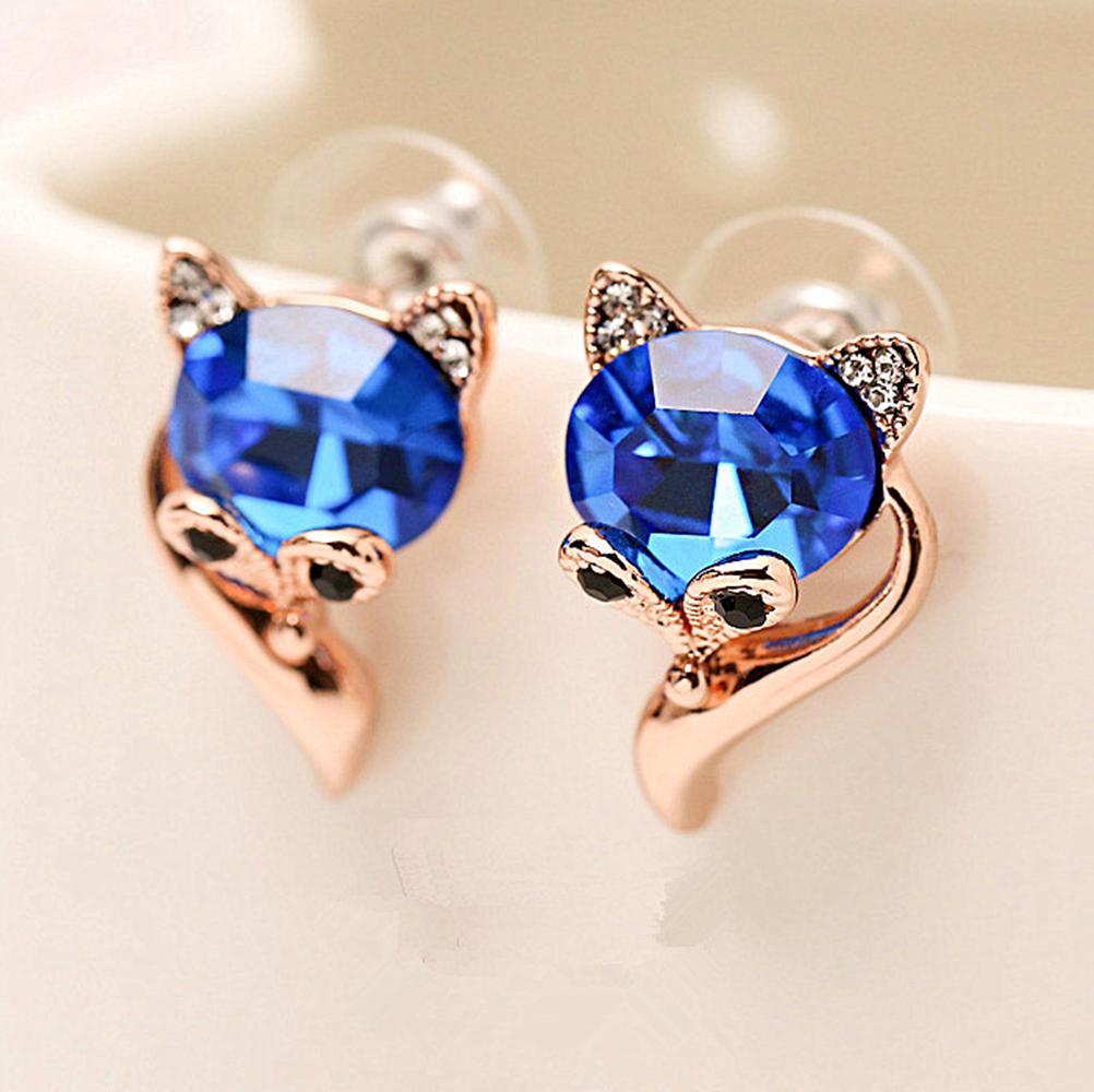 Fox Cubic Zirconia 925 Silver Stud Earrings Women Animal Jewelry Gifts A Pair