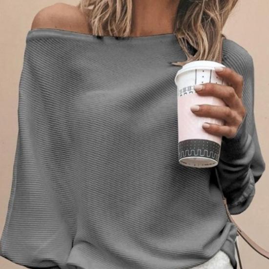 Women Sweater Off Shoulder Raglan Sleeve Pullover Knitted All Match One Shoulder Top for Daily Wear