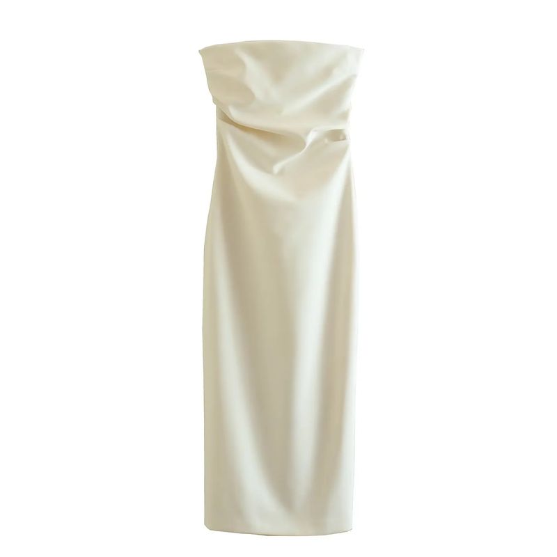 Spring New Western Style Temperament Slim fit Straight Collar Strapless Design Tube Top Midi Dress 2698707