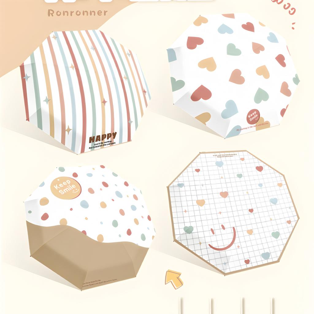 Three-fold Eight-bone Hand-opened Steel Skeleton Vinyl Fabric Weather and Rain Sunshade Sun Umbrella Girl Cute