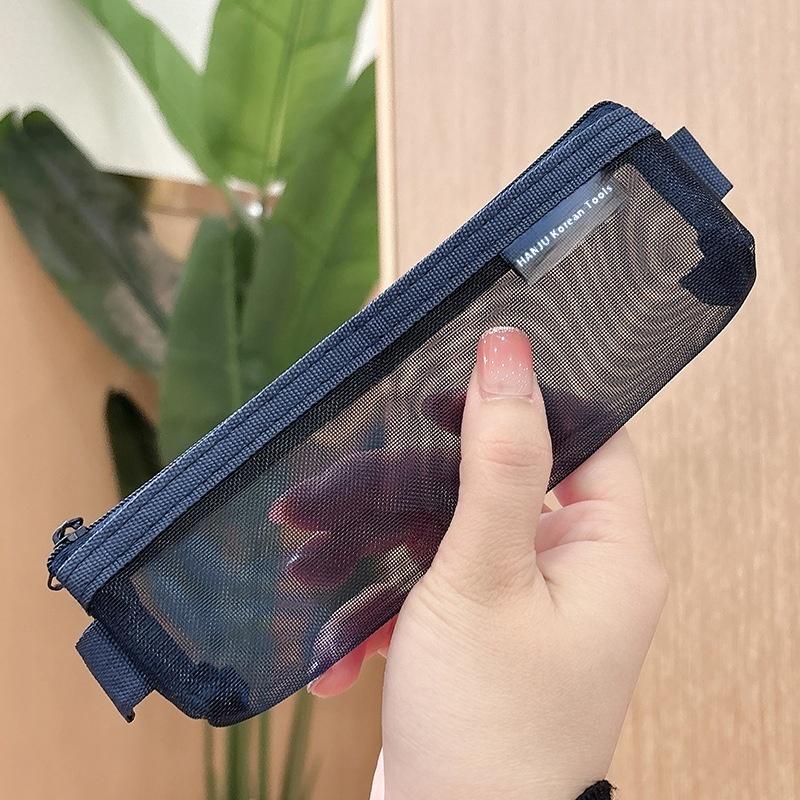

Portable Mesh Pen Bag Transparent Pencil Case Double Layer Lightweight Girls Pencil Pouch Korean School Stationery