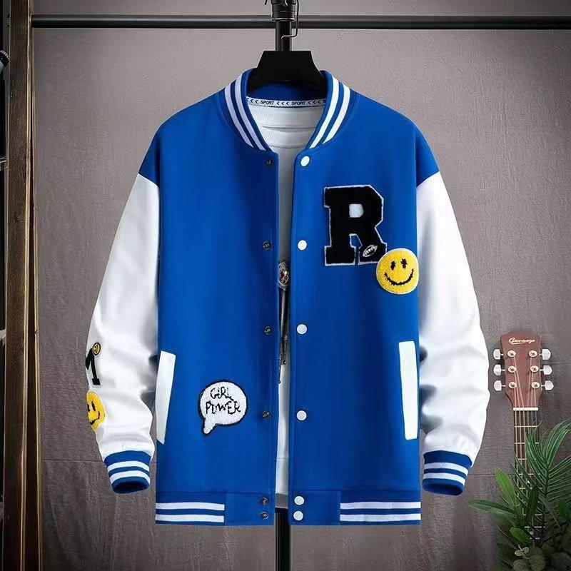 Men's Color-Block Print Baseball Jacket for Students