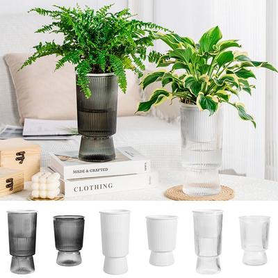 Self Watering Self-absorbing Flower Pots Transparent Vase Plastic Bamboo Planter Pots Succulents Waterless Cultivation