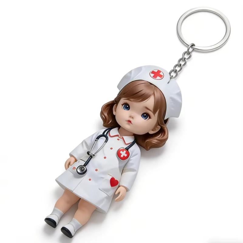 1 Stück Süßer Figuren Schlüsselanhänger 2D Flach Acryl Cartoon Arzt Krankenschwester Schlüsselanhänger Rucksack Hängeanhänger Für Medizinisches Personal Paar