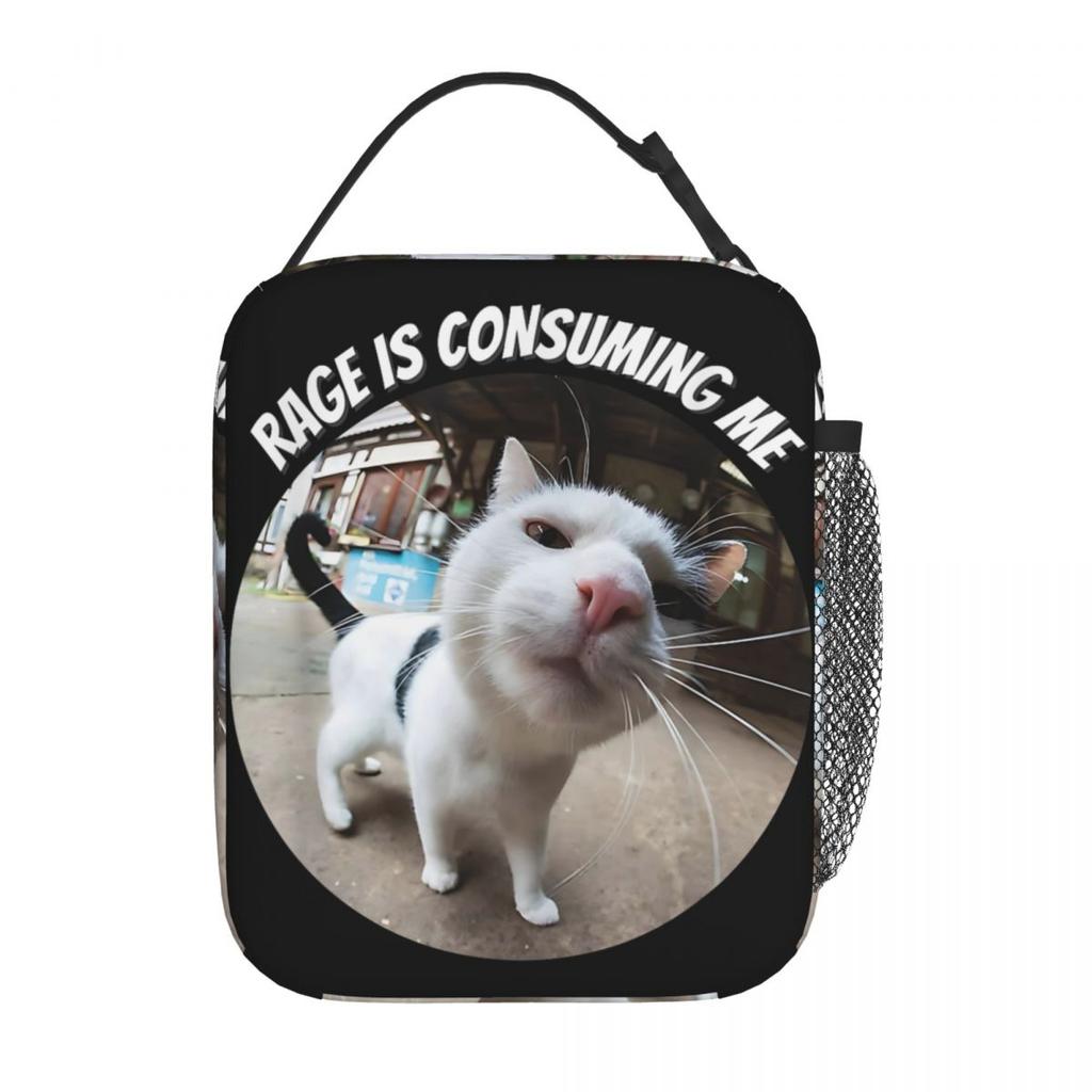 Rage Is Consuming Me Funny Cat Kitten Meme Humor Lunch Bag Casual Lunch Box Portable Insulated Thermal Lunch Bags Cooler Bag