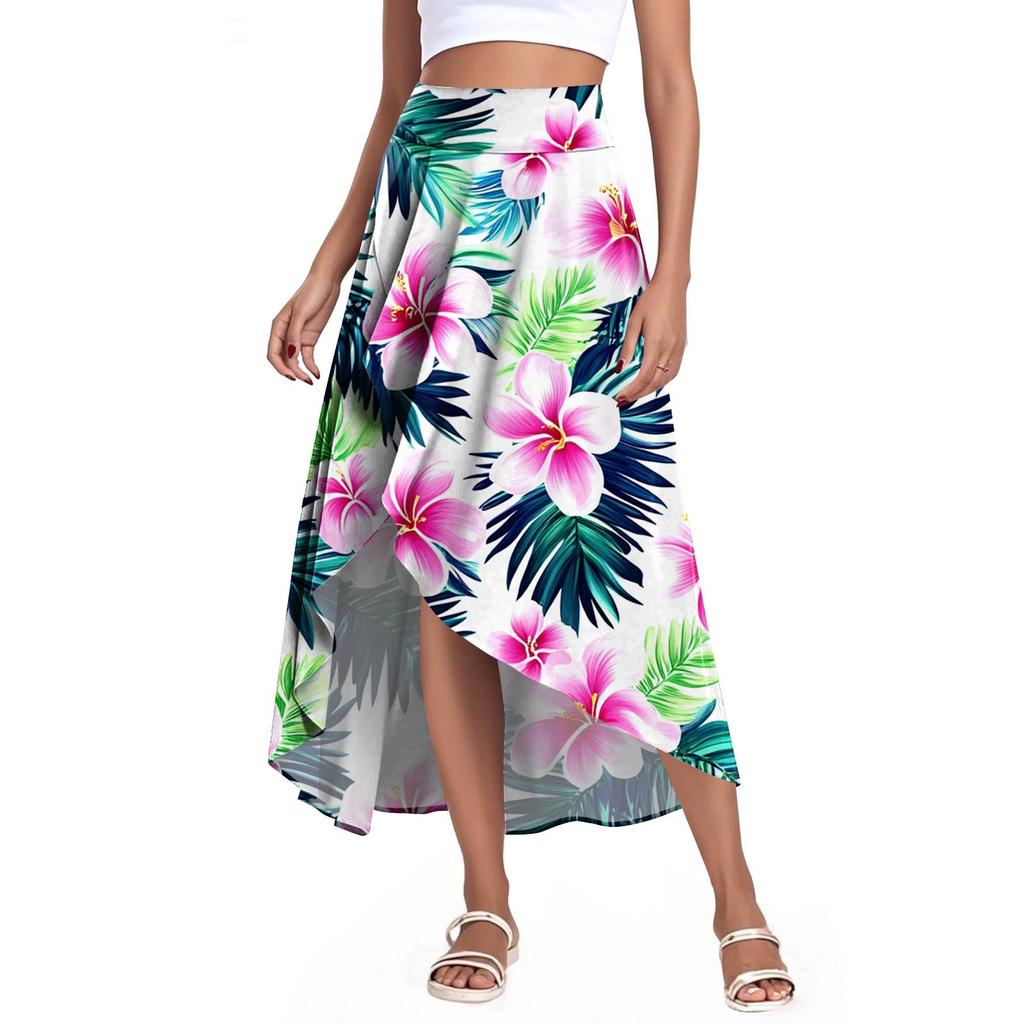 Women's Fashion Casual Printed Slit Ruffle High Waisted Fluttering Shorts Skirt
