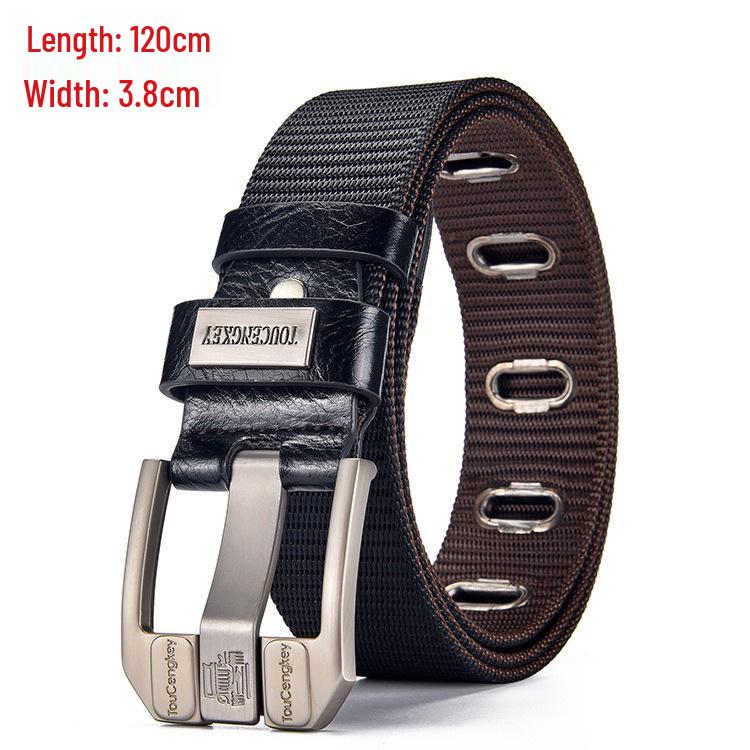 Men's Tactical Canvas & Nylon Woven Belt with Leather Trim - Elastic and High-End Accessory