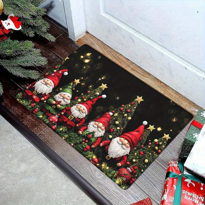 Flannel Thickness 0.47inch - 1pc New Christmas Character Welcome Doormat, Holiday Decorative Printed Non-Slip Absorbent Mat Area