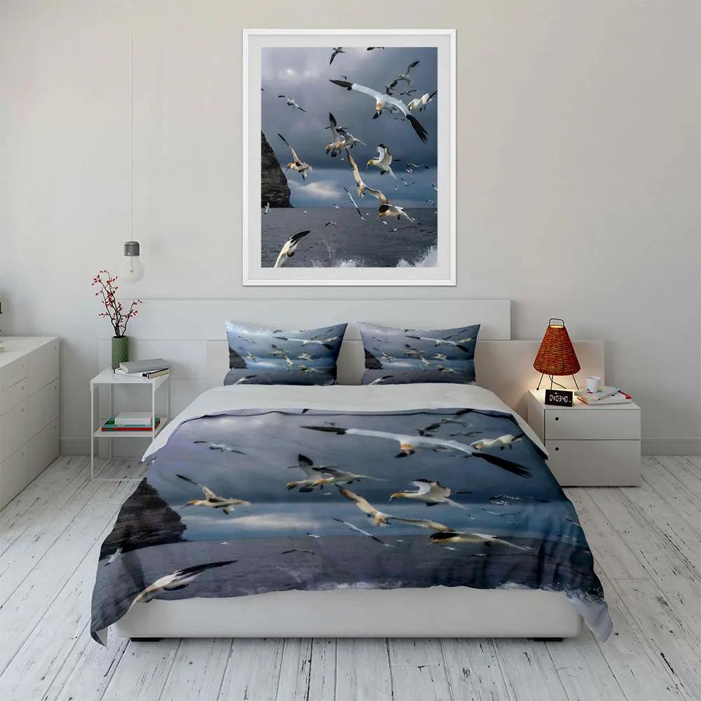 Seascape Birds Art Set Soft Comfortable Duvet Cover Bedding Set Included 1*Duvet Cover & 2*Pillowcases gift