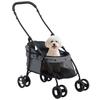 Dog Stroller, Foldable, Mesh Windows, Washable Cushion, Safety Straps, Steel Frame, Grey