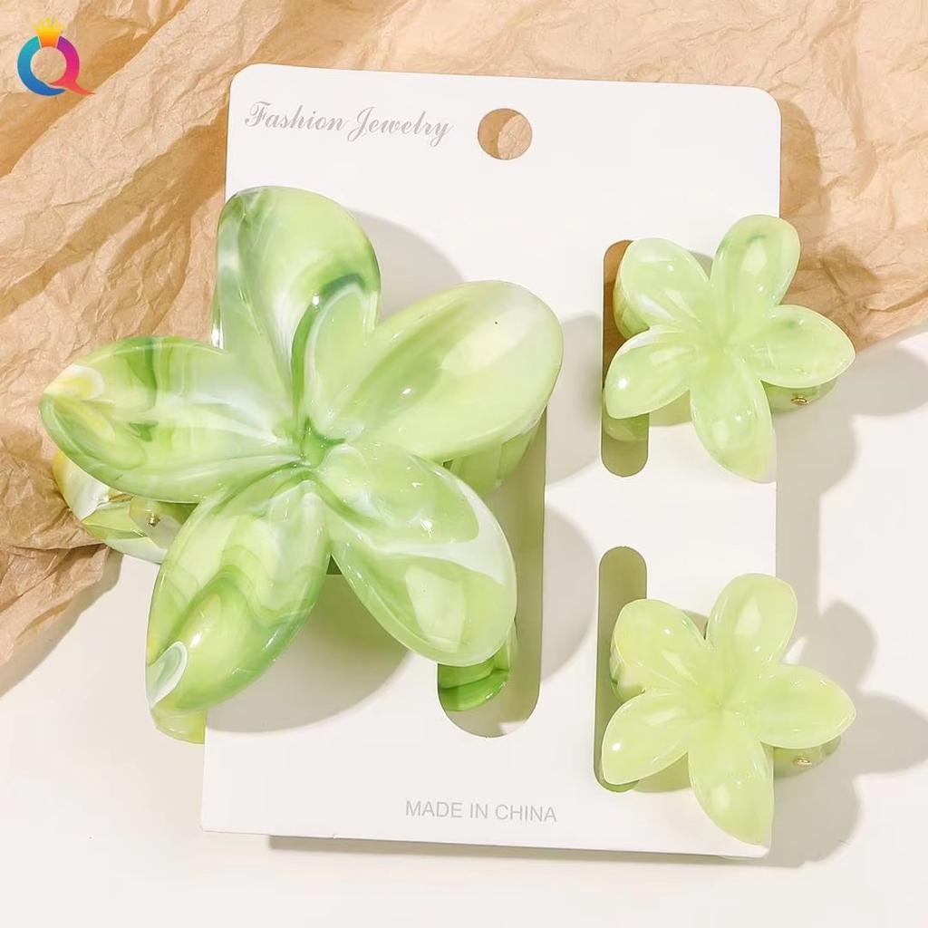 3 Pcs Hawaiian Hair Claw Clip for Women,Flower Marble Vein Hairpin Barrette Summer Vacation Beach Cute Fashion Hair Accessories