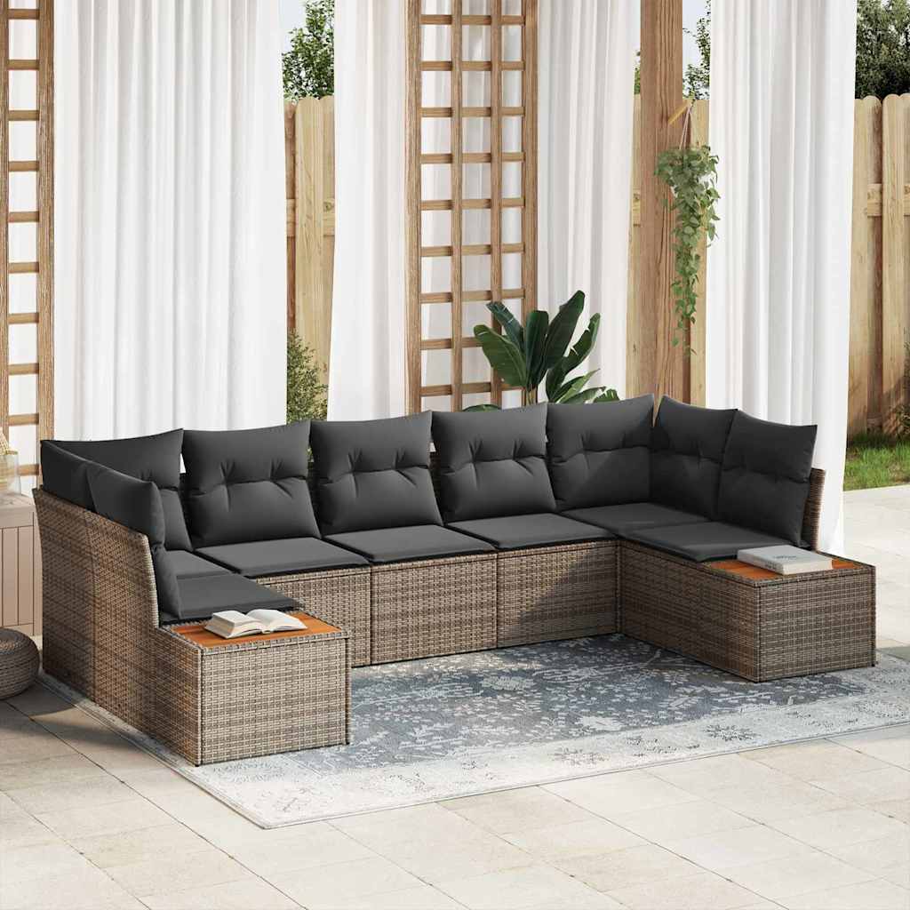 7 Piece Grey Poly Rattan Garden Sofa Set with Cushions and Storage