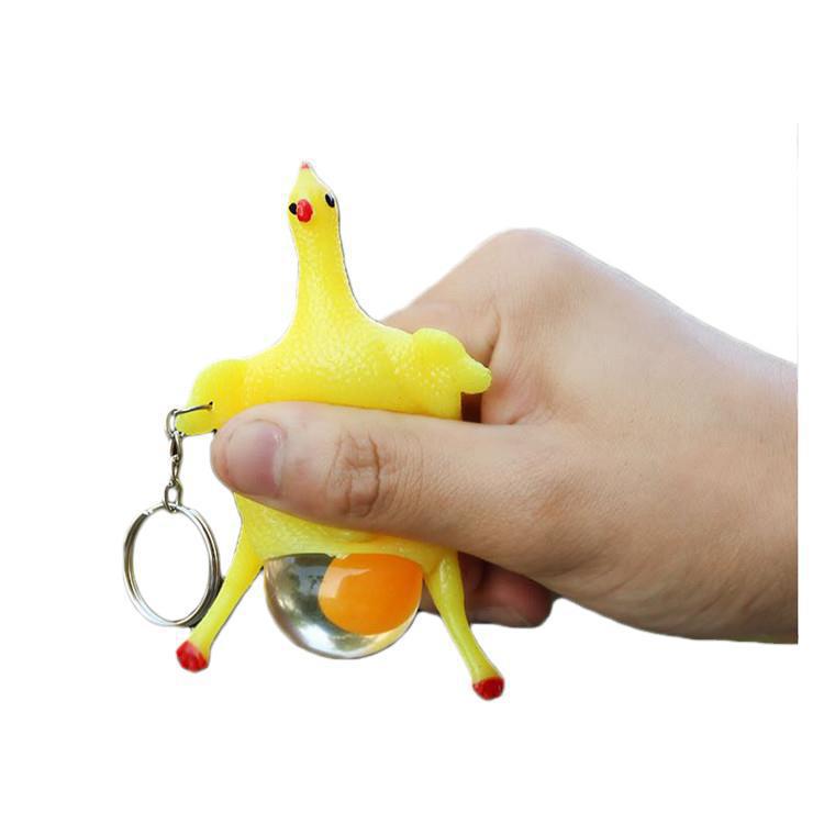Squeeze Egg Laying Chicken Prank Keychain - Goofy Stress Relief Toy