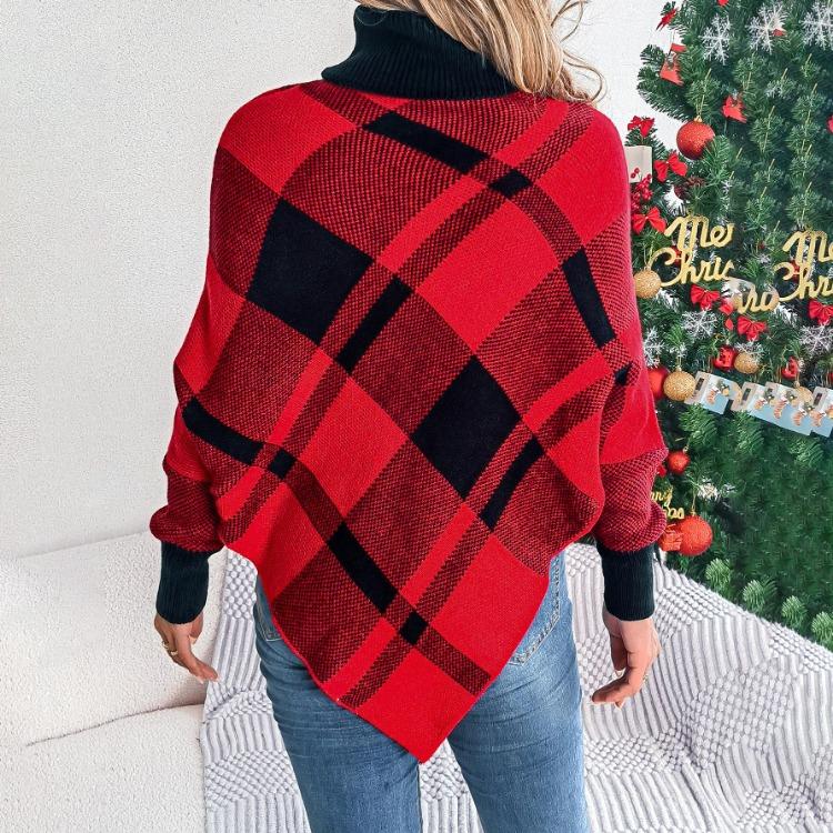Vintage Christmas Chequer Knitwear Cardigan Sweater Stand Collar Loose Long Sleeve Top Autumn Winter