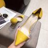 Fashion pointed toe leather patchwork transparent high heels shoes woman candy yellow pumps stiletto thin heel clear escarpins femme