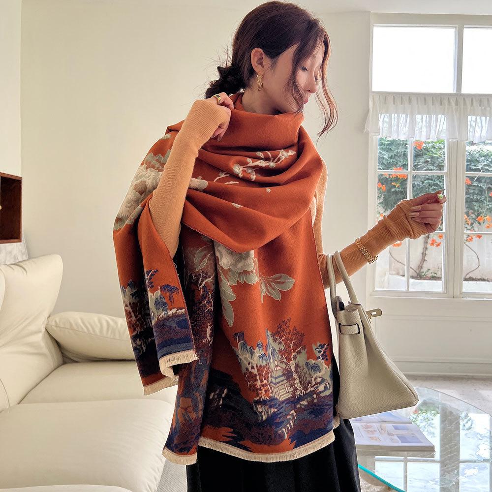 Yiwang Jiangnan Imitation Cashmere Jacquard Scarf - High-End Retro Shawl for Autumn/Winter