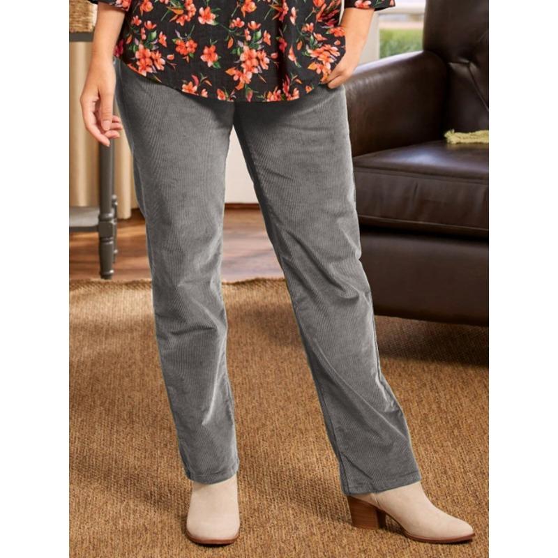 Women S Corduroy Straight Leg Casual Pants Elastic Waist Solid Color