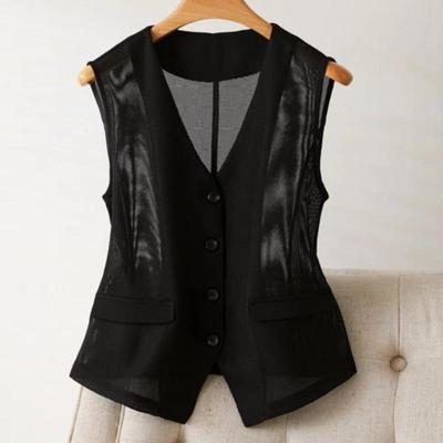 Gilet in rete con scollo a V traspirante e confortevole, giacca senza maniche corta per la moda estiva da donna