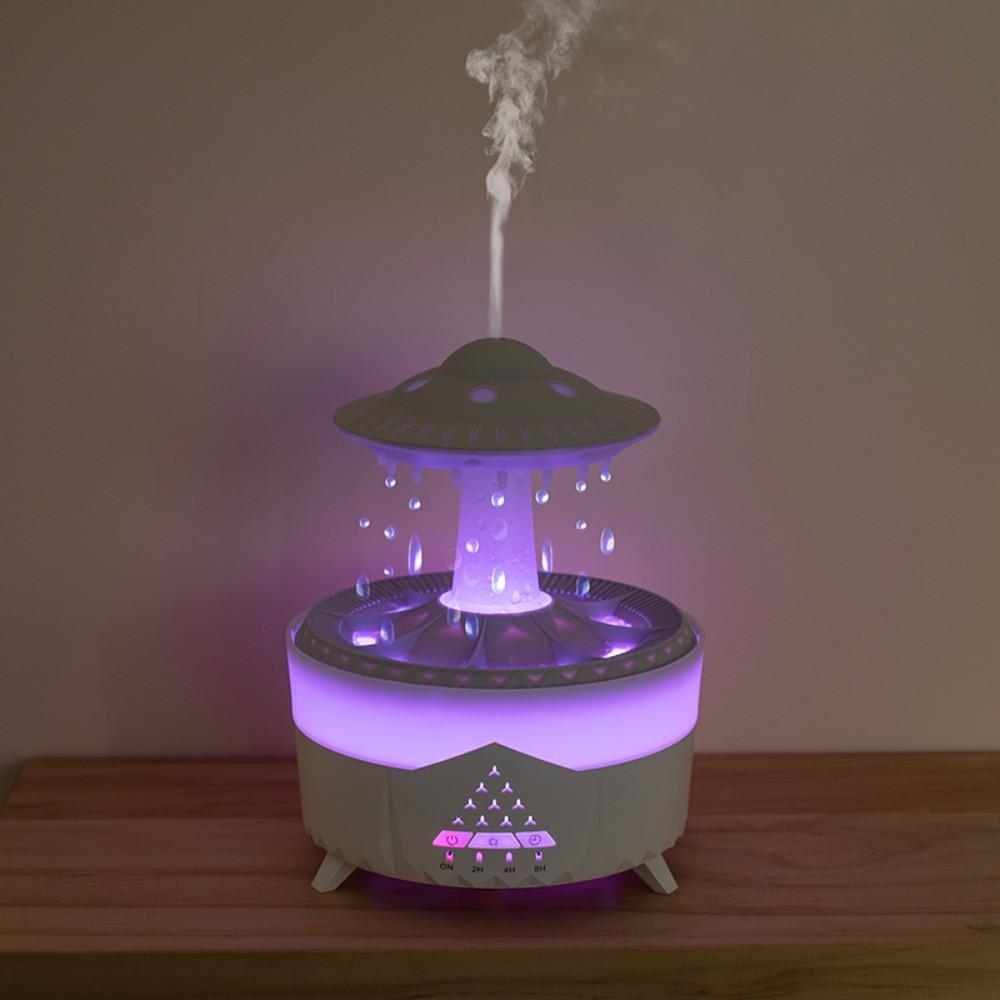 UFO rotující zvlhčovač dešťové kapky barevné LED noční světlo stolní ztlumený sprej aromaterapeutický stroj domácí zvlhčovač vzduchu difuzor