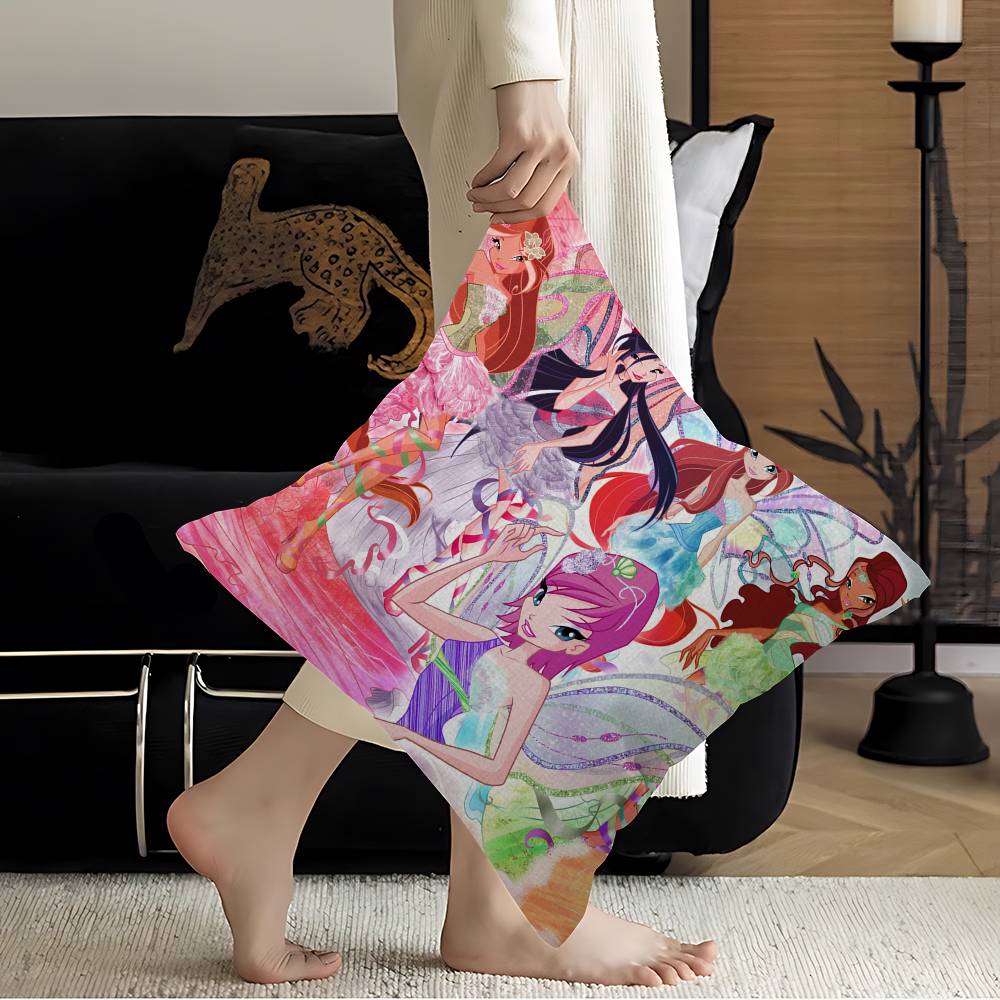 GirlWWinx Catoon Clubs Pillow Covers Cartoon Sofa Decorative Home Doublesided Printing Short Plush Cute Cushion Cover