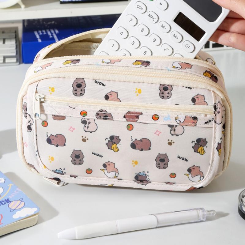 1Pcs Large Capacity Capibala Pen Bag Stationery Storage Bag High Quality Kapibara Cartoon Pencil Case With Flip Top