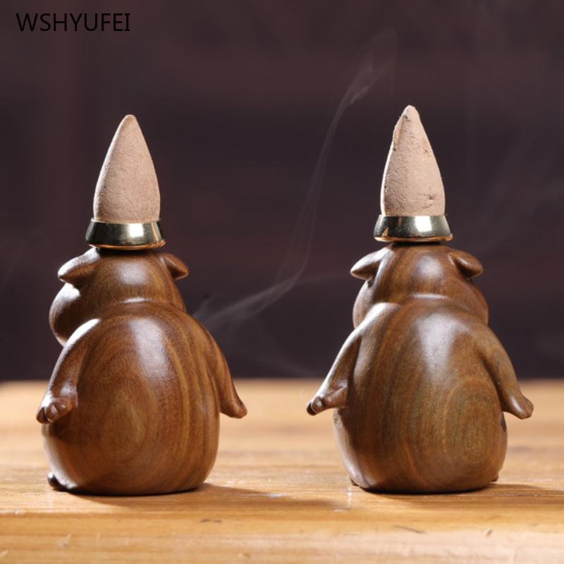 Solid wood groundhog incense burner ornament the craft of the wood carver Car decoration Living room home decoration figurine