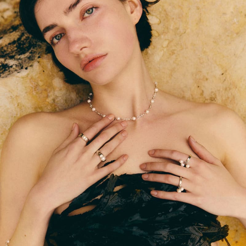 lowool Tree pearls silver ring