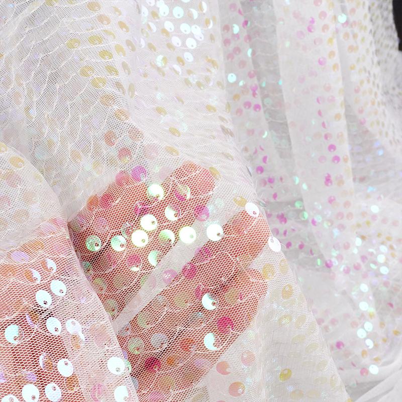 1 Yard 5mm Colorful Rainbow Shiny Sequin Gradient Mesh Fishscale Fabric Draping Wedding Dress Party Costume Designer Fabric