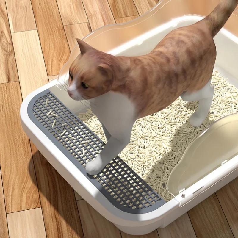 Large Cat Litter Box Semi-Enclosed Cat Sandbox with High Sides Removable Kitty Litter Pan for Rabbit Cats&Kittens Small Animals