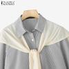 ZANZEA Women Turn Down Collar Long Sleeve Casual Stripe Blouse