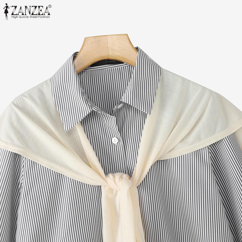 ZANZEA Bluză casual cu dungi cu guler întors pentru femei